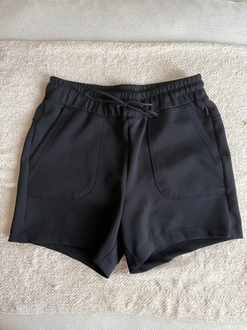 High waisted black ribbed loungewear shorts